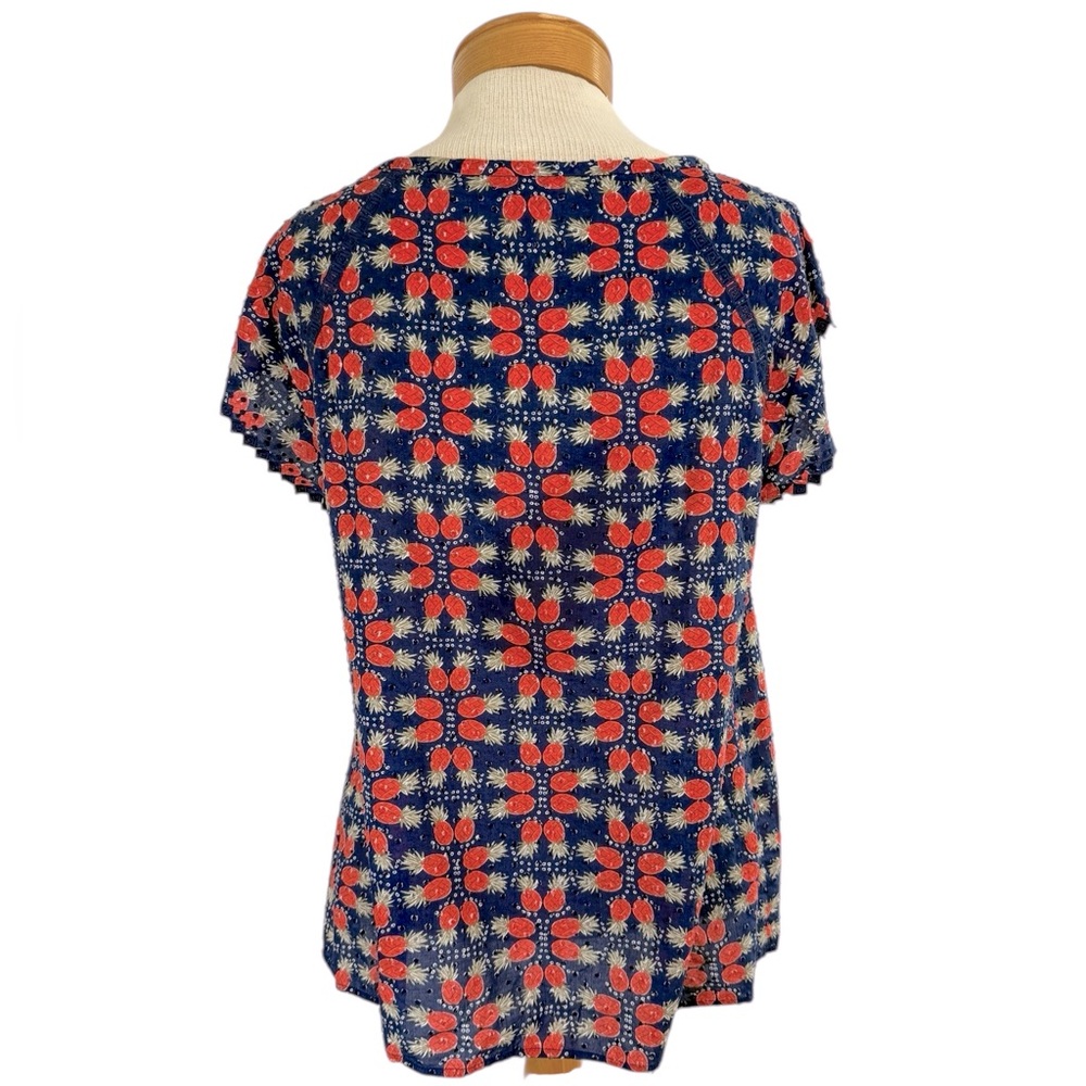 Vineyard Vines Med Pineapple Swiss Dot Blue Short Sleeve Cotton Top - Picture 7 of 11